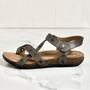 Biza Maui Leather Footbed Sandal 6.5/37 Cork & Memory Foam in Pewter